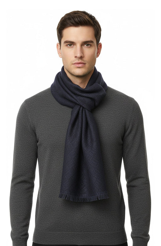 Lanvin Soft Luxurious 100% Wool Navy Fringe Scarf