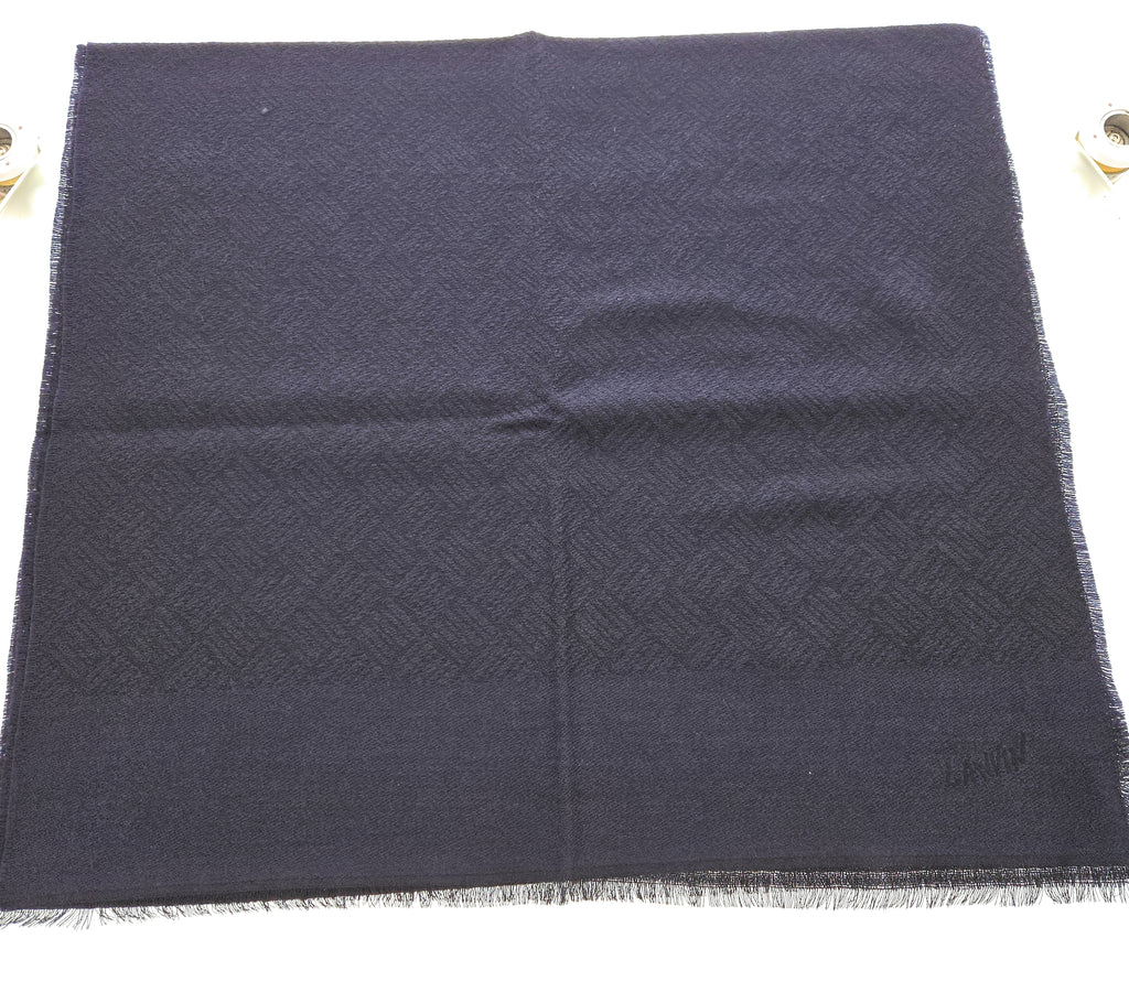 Lanvin Soft Luxurious Pure Wool Navy Fringe Scarf