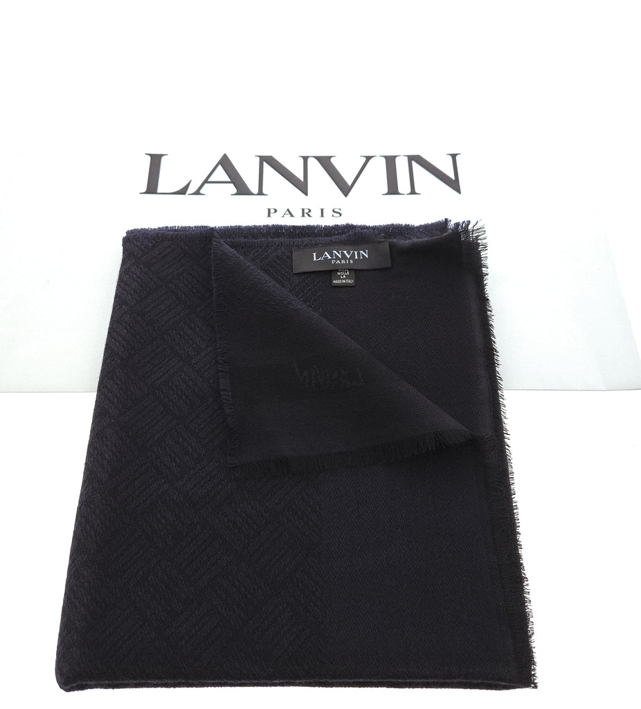 Lanvin Soft Luxurious Pure Wool Navy Fringe Scarf