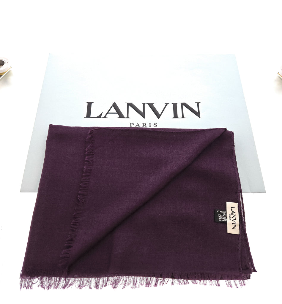 Lanvin Soft Luxurious Cashmere and Silk Purple Fringe Scarf