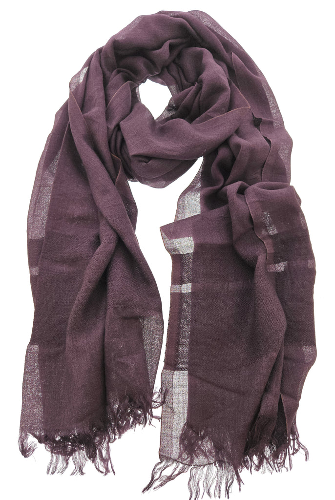 Lanvin Soft Luxurious Cashmere and Silk Purple Fringe Scarf