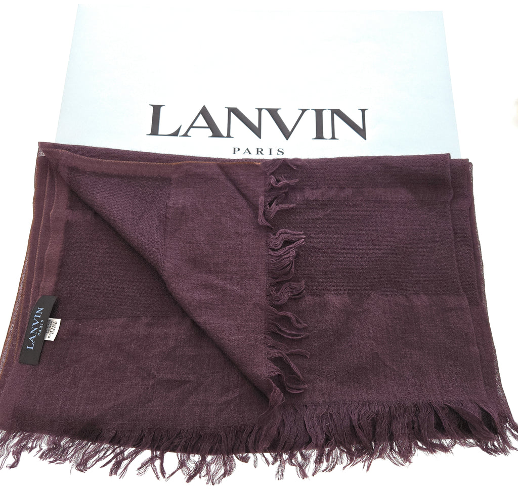 Lanvin Soft Luxurious Cashmere and Silk Purple Fringe Scarf