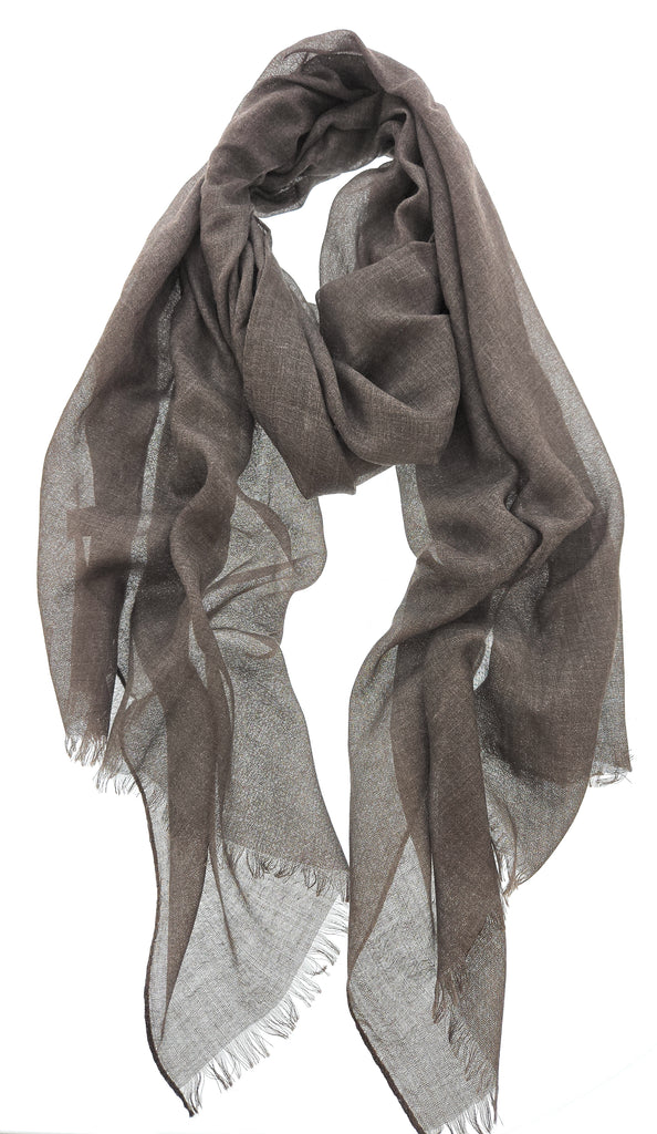 Lanvin Soft Luxurious Cashmere and Silk Brown Fringe Scarf