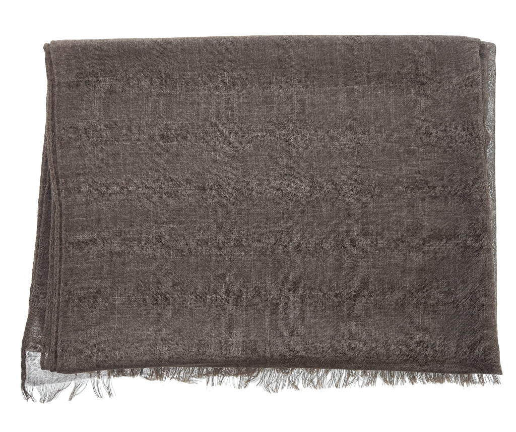 Lanvin Soft Luxurious Cashmere and Silk Brown Fringe Scarf