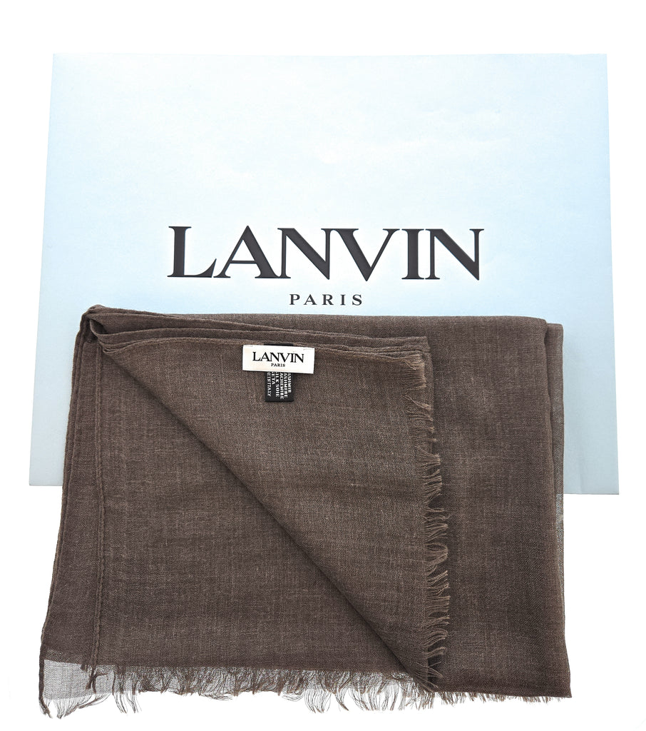 Lanvin Soft Luxurious Cashmere and Silk Brown Fringe Scarf