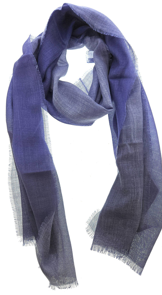 Lanvin Soft Luxurious Cashmere and Silk Blue Fringe Scarf