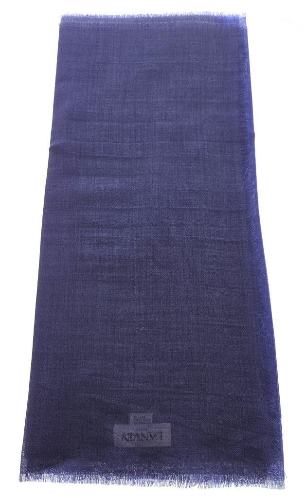 Lanvin Soft Luxurious Cashmere and Silk Blue Fringe Scarf