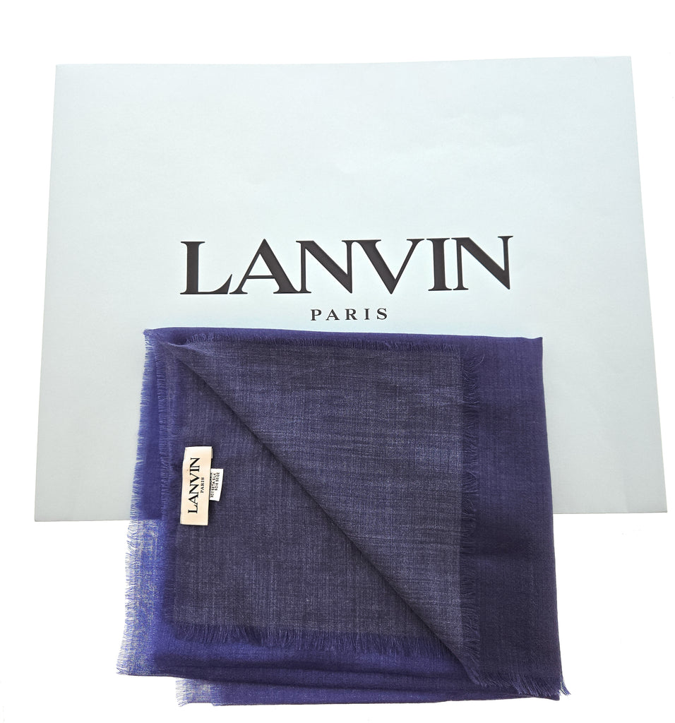 Lanvin Soft Luxurious Cashmere and Silk Blue Fringe Scarf