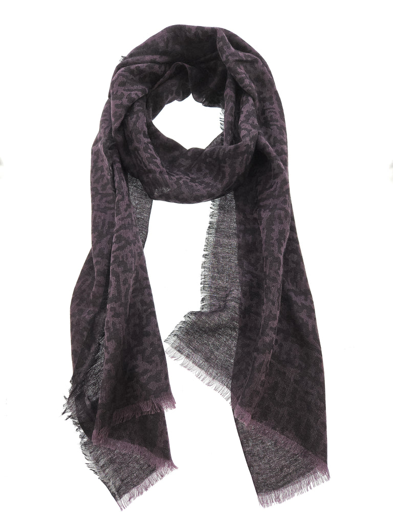 Lanvin Soft Luxurious Cashmere and Silk Purple Fringe Scarf