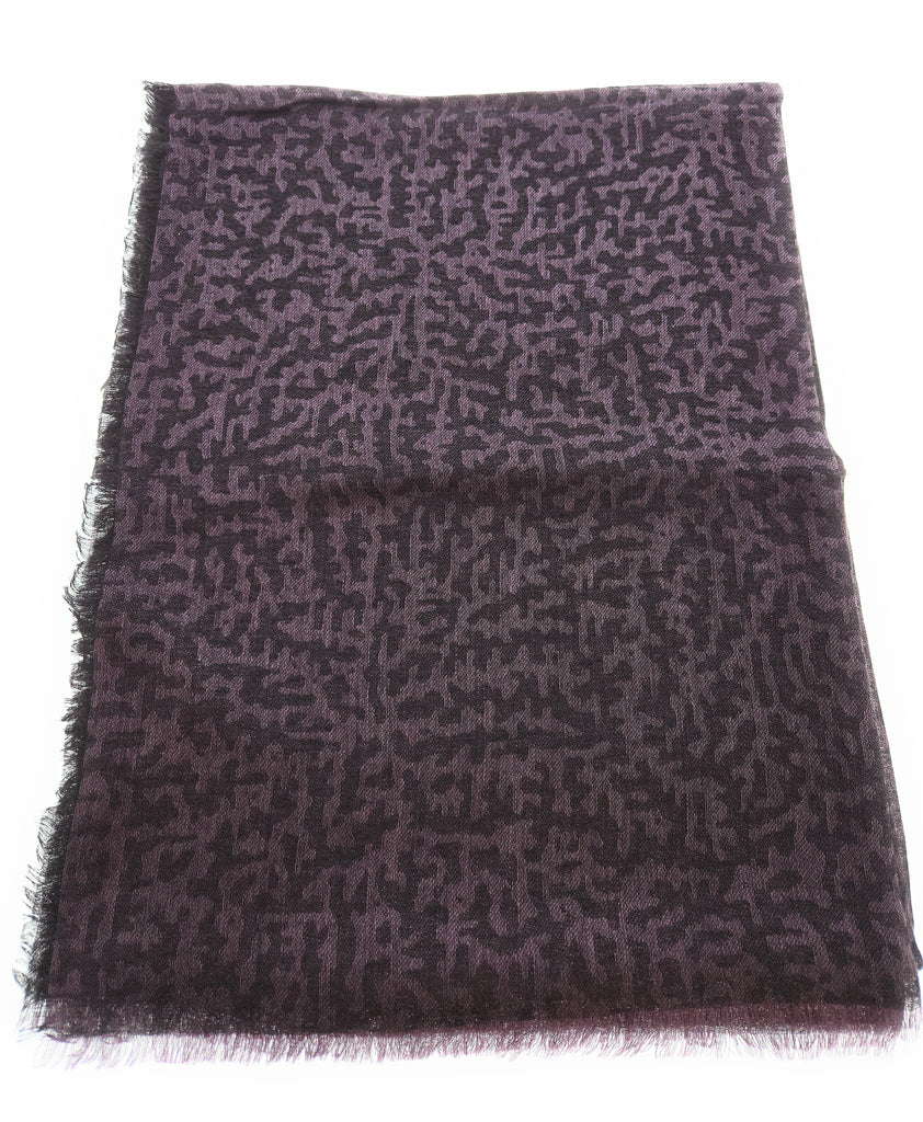 Lanvin Soft Luxurious Cashmere and Silk Purple Fringe Scarf