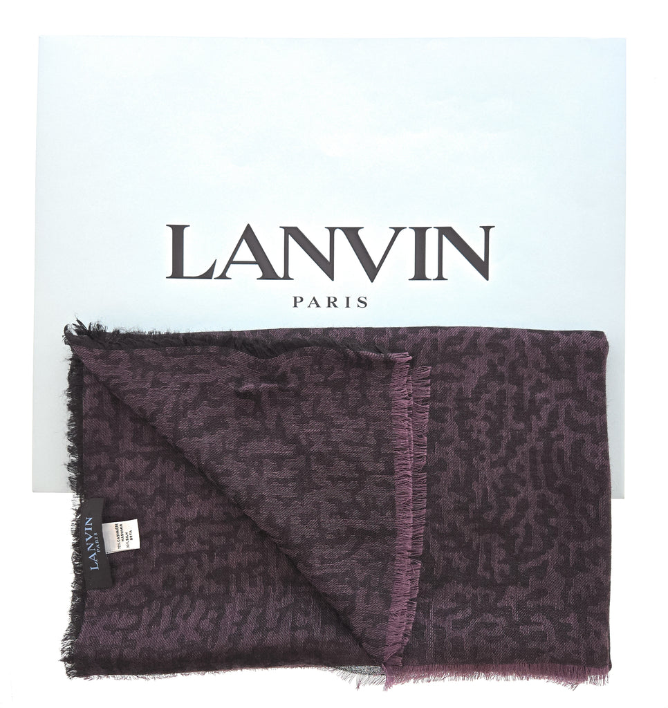 Lanvin Soft Luxurious Cashmere and Silk Purple Fringe Scarf