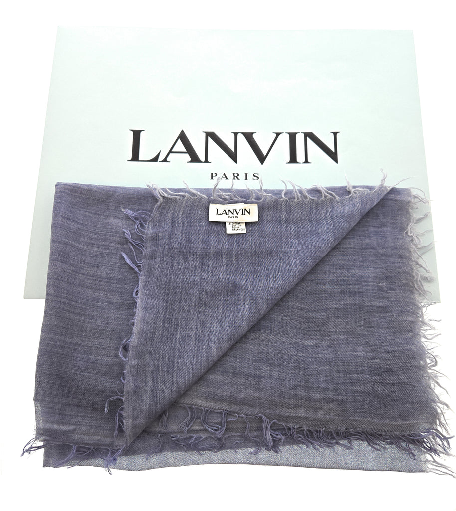 Lanvin Soft Luxurious Cashmere Cotton Blend Blue Fringe Scarf