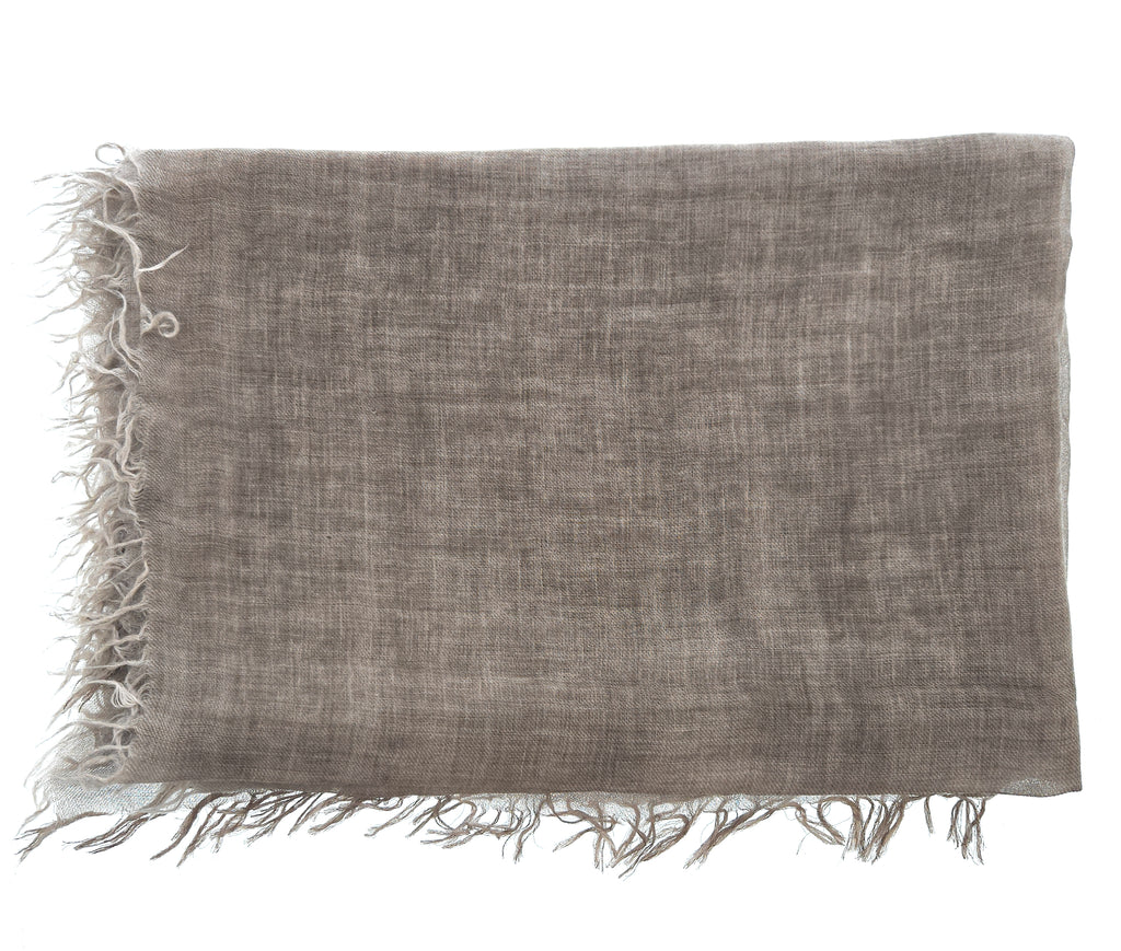 Lanvin Soft Luxurious Cashmere Cotton Blend Beige Fringe Scarf