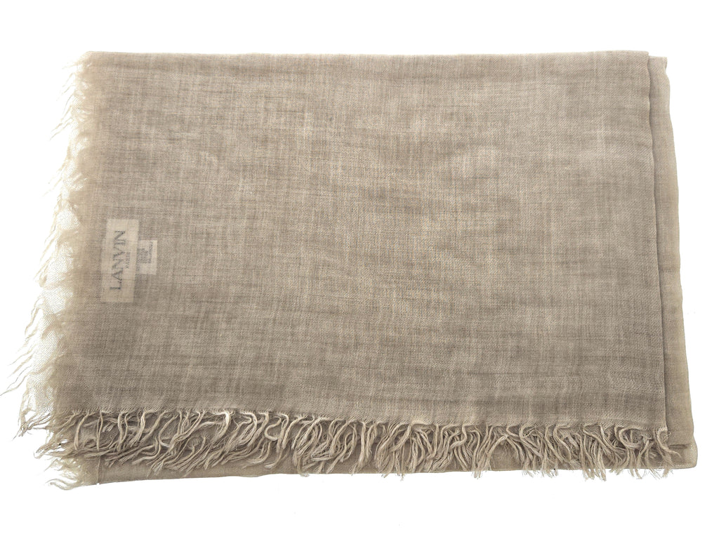 Lanvin Soft Luxurious Cashmere Cotton Blend Kaki Fringe Scarf