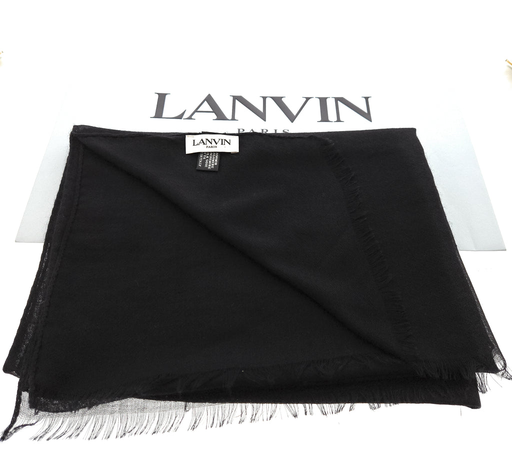 Lanvin Soft Luxurious Cashmere and Silk Black Fringe Scarf