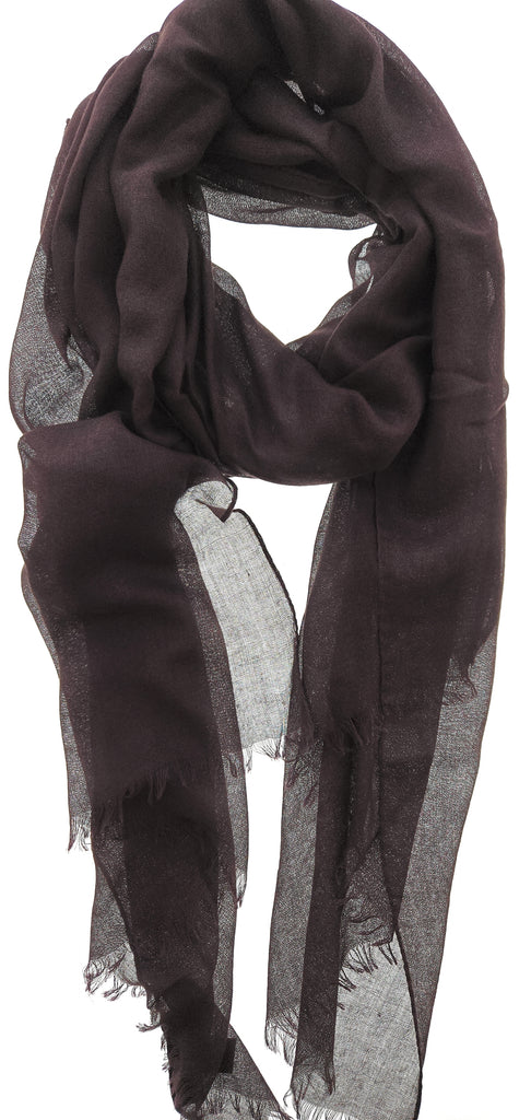 Lanvin Soft Luxurious Cashmere and Silk Egplant Fringe Scarf