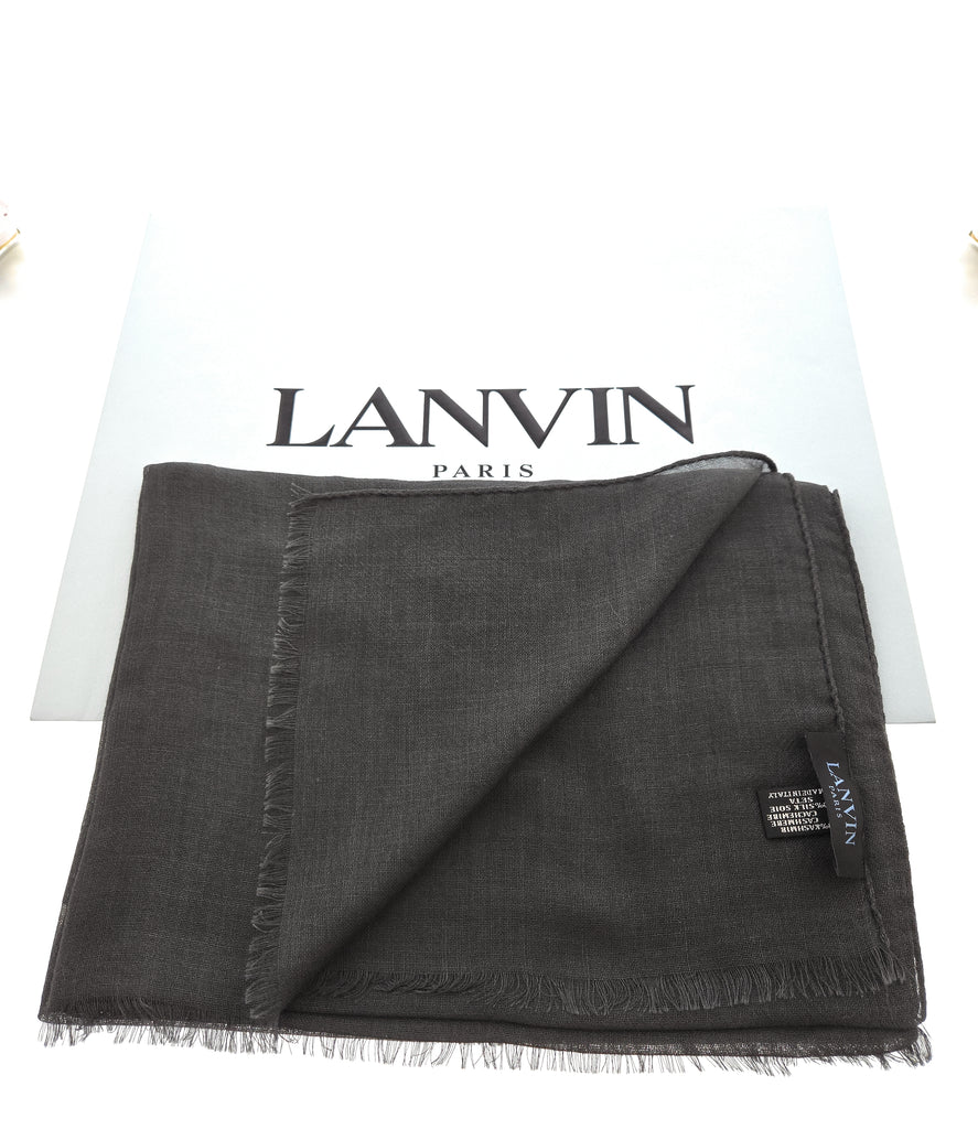 Lanvin Soft Luxurious Cashmere and Silk Gray Fringe Scarf