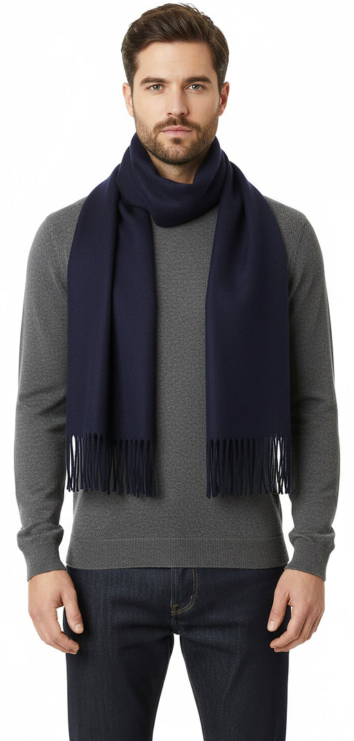 Lanvin Soft Luxurious 100% Wool Navy Fringe Scarf