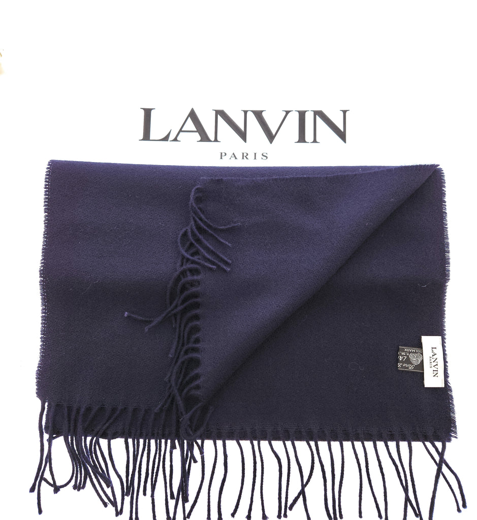 Lanvin Soft Luxurious Pure Wool Navy Fringe Scarf