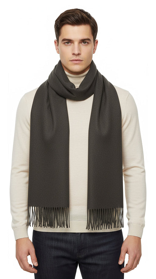 Lanvin Soft Luxurious Cashmere and Wool Army Green Fringe Scarf