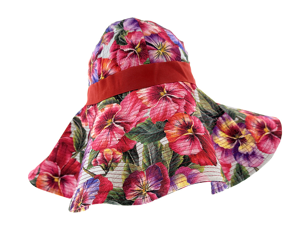 Dolce & Gabbana Women's Pansy Floral Wide Brim Hat - Sun Protection Hat with Red Band-57