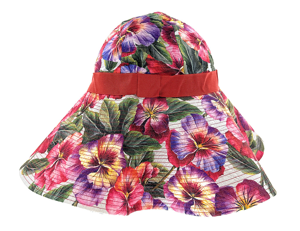 Dolce & Gabbana Women's Pansy Floral Wide Brim Hat - Sun Protection Hat with Red Band-57