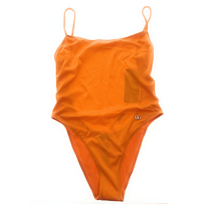 Dolce & Gabbana Tangerine Orange One-Piece Swimsuit with DG Logo-S