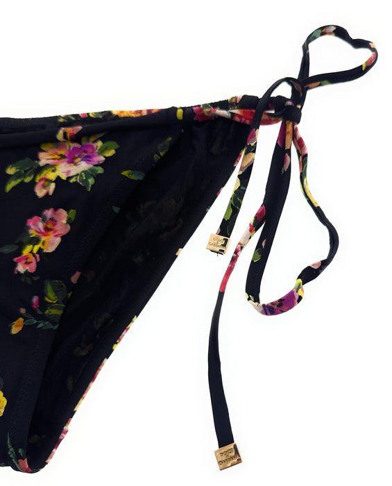 Dolce & Gabbana Black Floral Tie-Side Bikini Bottom