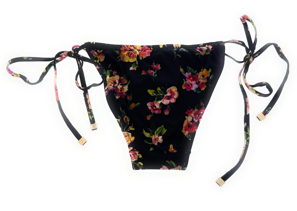 Dolce & Gabbana Black Floral Tie-Side Bikini Bottom
