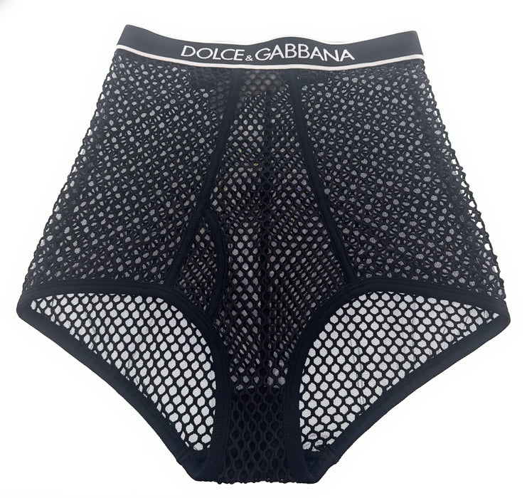 Dolce & Gabbana Black Fishnet High-Waisted Briefs with Logo Band-S