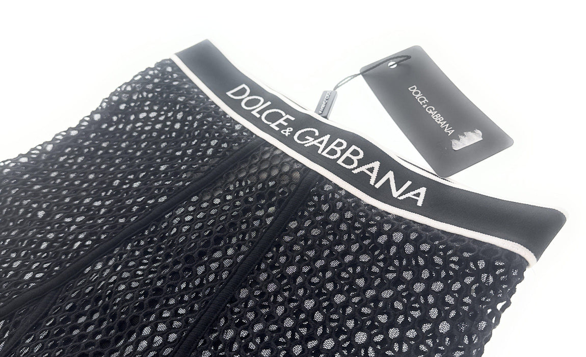 Dolce & Gabbana Black Fishnet High-Waisted Briefs with Logo Band-S