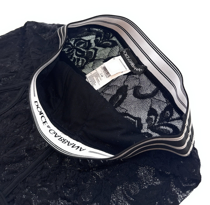 Dolce & Gabbana Black Lace High-Waisted Briefs with Logo Waistband-S