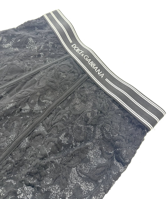 Dolce & Gabbana Black Lace High-Waisted Briefs with Logo Waistband-S