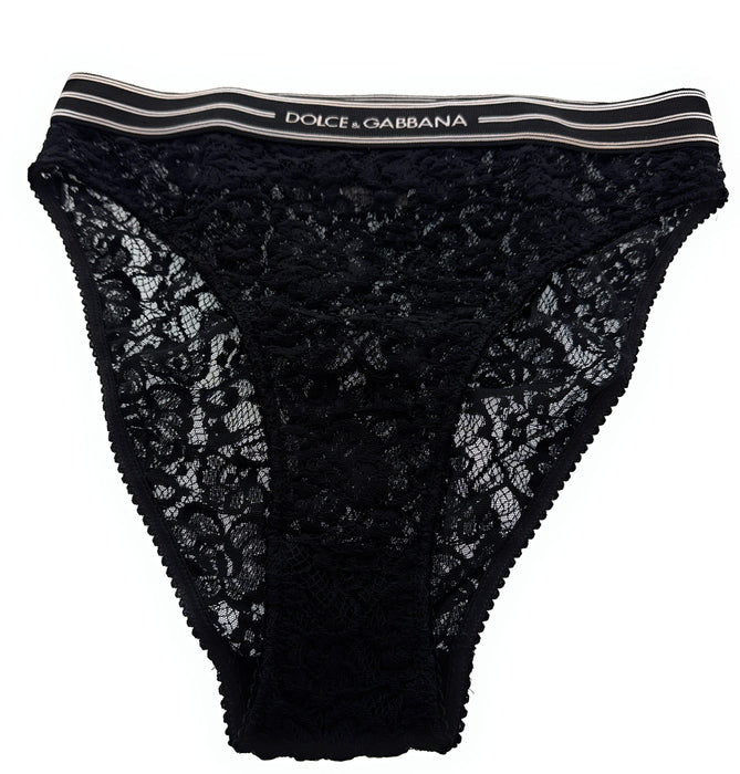 Dolce & Gabbana Black Lace Briefs with Logo Waistband-S