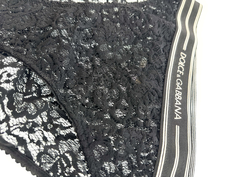 Dolce & Gabbana Black Lace Briefs with Logo Waistband-S