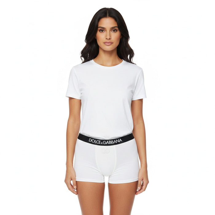 Dolce & Gabbana Women's White Cotton Boxer Briefs with Logo Waistband-S