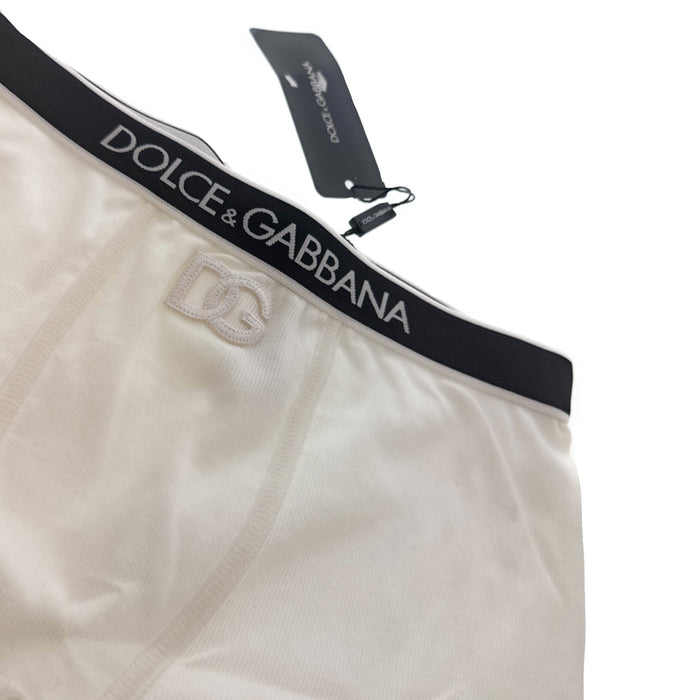 Dolce & Gabbana Women's White Cotton Boxer Briefs with Logo Waistband-S
