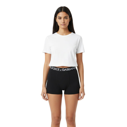 Dolce & Gabbana Women's Black Stretch Boxer Briefs with Logo Waistband-S