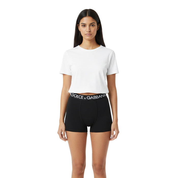 Dolce & Gabbana Women's Black Stretch Boxer Briefs with Logo Waistband-S