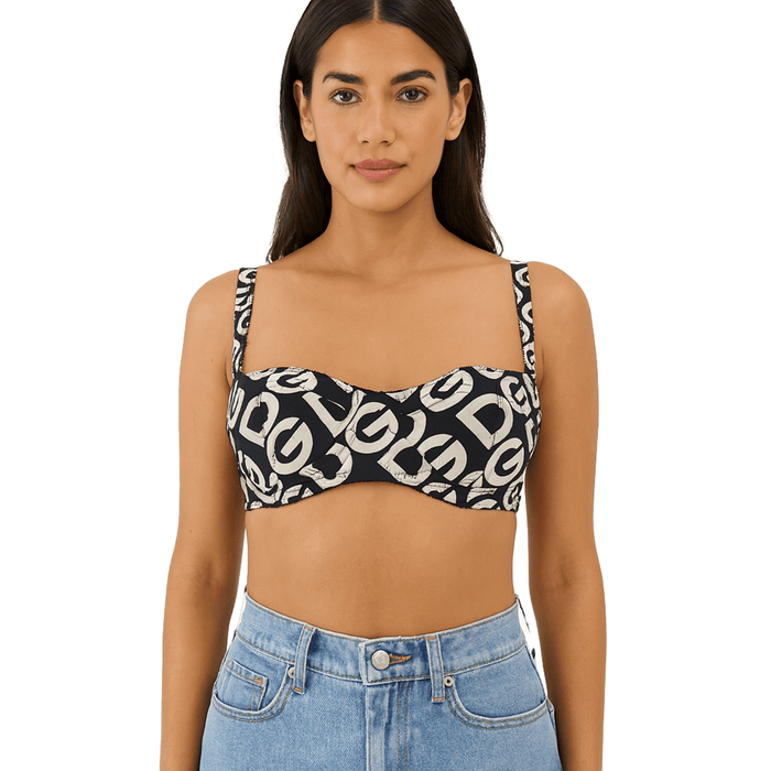 Dolce & Gabbana Monogram Logo Print Underwire Bra – Black & Beige
