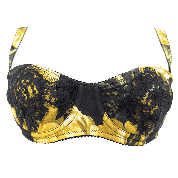 Dolce & Gabbana Yellow Floral & Black Lace Underwire Bra-34A