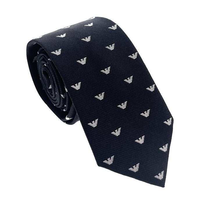 Emporio Armani Men’s Night Blue Silk Necktie with Logo Print, 3"