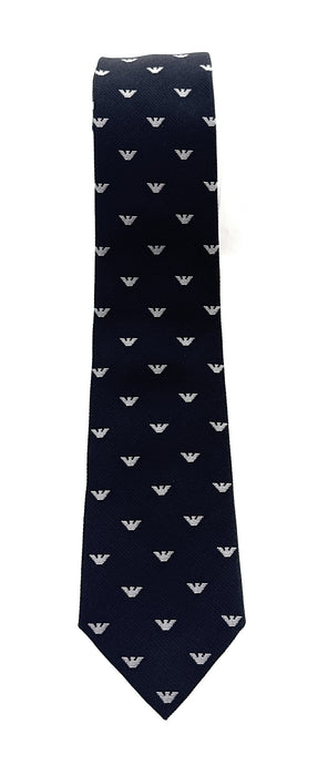 Emporio Armani Men’s Night Blue Silk Necktie with Logo Print, 3"