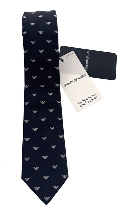 Emporio Armani Men’s Night Blue Silk Necktie with Logo Print, 3"