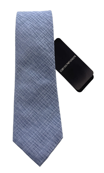 Emporio Armani Men’s Light Blue Wave Pattern Silk Necktie, 3"