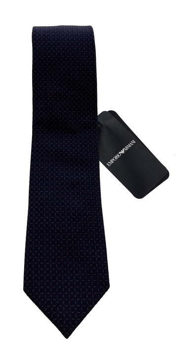 Emporio Armani Marine Blue Red Dotted Polyester-Silk Blend Tie – 3in