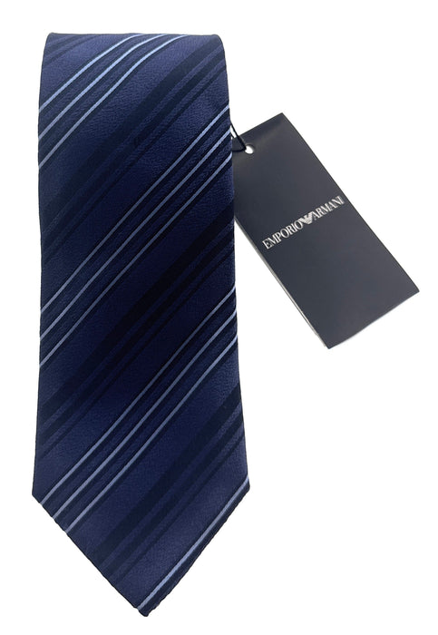 Emporio Armani Mens Blue Striped Tie – Made in Italy