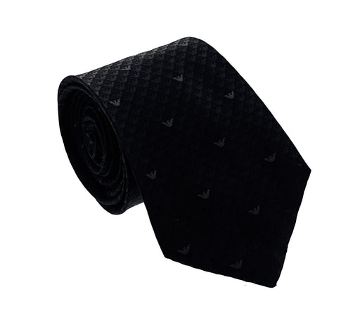 Emporio Armani Men’s Black Silk Necktie with Logo Print, 3''