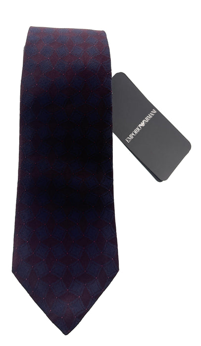 Emporio Armani Men’s Burgundy Geometric Silk Necktie, 3''