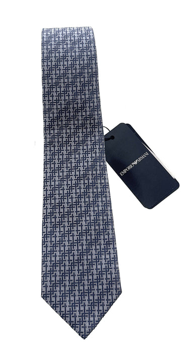 Emporio Armani Men’s Light Blue Maze Pattern Silk Necktie, 3''